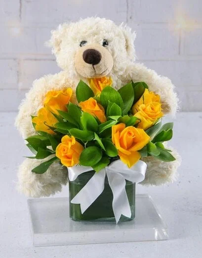 Yellow Roses and White Teddy - Product image
