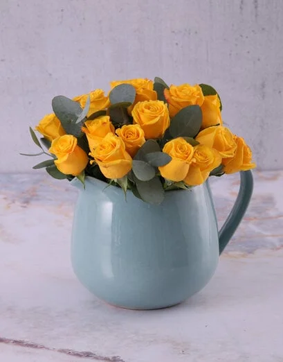 Yellow Roses in Ceramic Water Jug - Product image