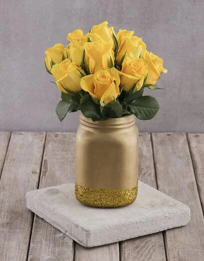 Yellow Roses in Gold Consol Jar - Product image