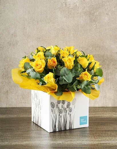 Yellow Roses in White Craft Box - Product image